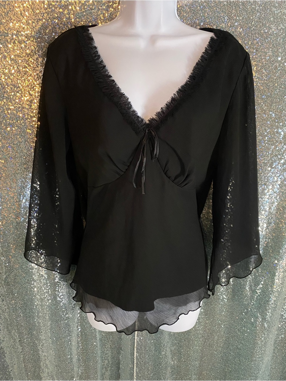 b.i.y.a.y.c.d.a. Black Sheer Bell Sleeve Blouse XL Romantic Goth Y2K